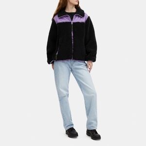 NWT Coach Quilted Sherpa Black/Purple Zip Up Jacket Size XLarge